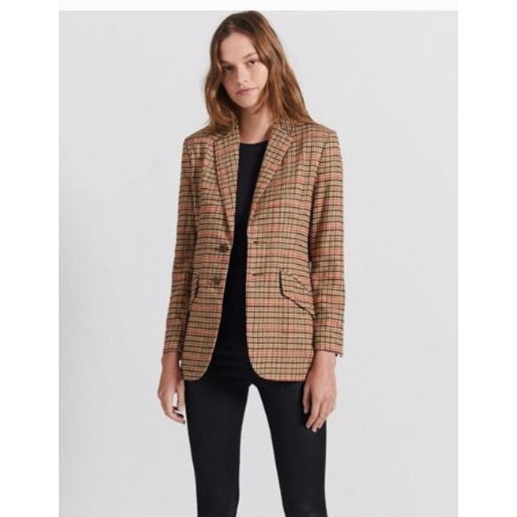 Current/Elliott Date‎ Night Tan, Red, & Black Plaid Cotton Blazer Sz 3 - Picture 1 of 13